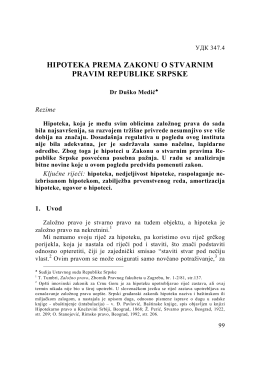 hipoteka prema zakonu o stvarnim pravima republike srpske