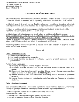 Zapisnik sa Skupštine akcionara od 17. maja 2013.