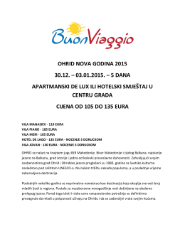 OHRID NOVA GODINA 2015 30.12. – 03.01.2015. – 5 DANA