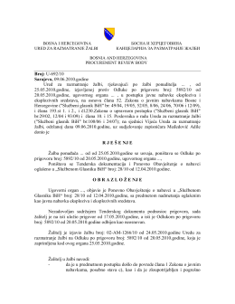 U-692/10 Sarajevo, 09.06.2010.godine Ured za razmatranje žalbi
