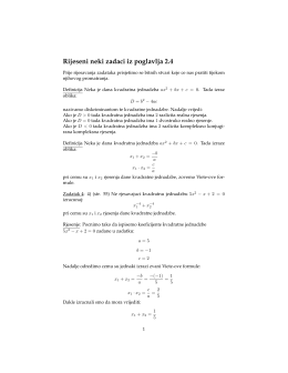 Rijeseni neki zadaci vezani uz kvadratne jednadzbe (poglavlje 2.4)