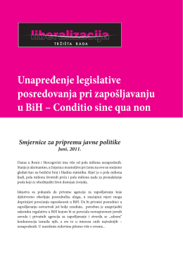 Unapređenje legislative posredovanja pri zapošljavanju u BiH