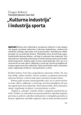 Dragan Koković, "`Kulturna industrija` i industrija sporta"
