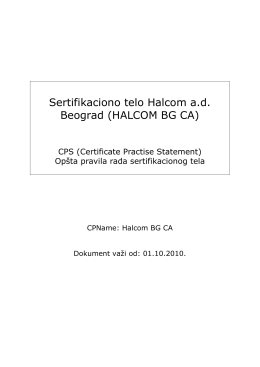 Sertifikaciono telo Halcom a.d. Beograd (HALCOM BG CA)