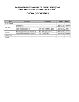 Raspored nastave Osnovne akademske studije 2014/2015