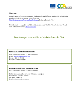 Montenegro contact list of stakeholders in CCA