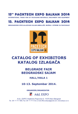 13th PACKTECH EXPO BALKAN 2014 CATALOG OF EXHIBITORS
