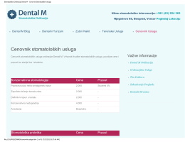 Preuzmi cenovnik - Stomatološka Ordinacija Dental M