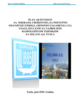 Plan aktivnosti - Solana d.d. Tuzla