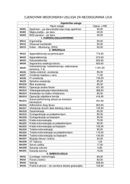 CJENOVNIK MEDICINSKIH USLUGA ZA NEOSIGURANA LICA