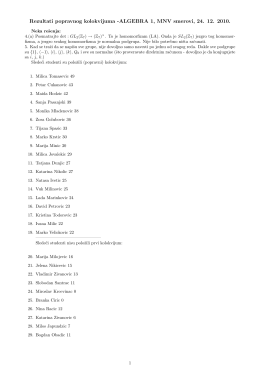 Rezultati popravnog kolokvijuma -ALGEBRA 1, MNV smerovi, 24. 12