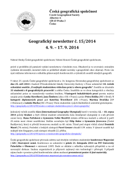 Geografický newsletter č. 15/2014 4. 9. – 17. 9. 2014