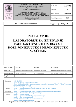 A1.002 - Laboratorija za ispitivanje radioaktivnosti - Lira