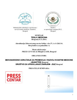 SEMINAR TESLA I MEDICINA Beograd,15.11.2014. Akreditacija
