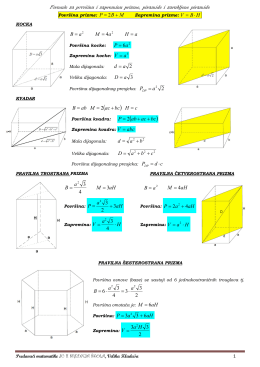 Formule za površinu i zapreminu geometrijskih tijela