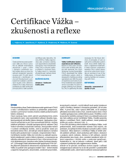 Certifikace Vážka - Centrum pro studium dlouhověkosti a