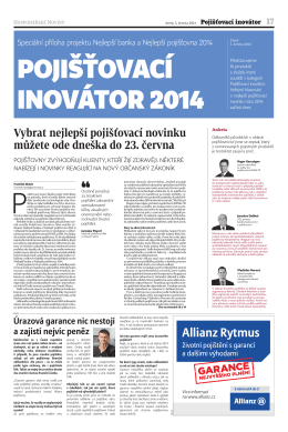 Pojišťovací inovátor 2014 - Nejlepší banka a Nejlepší pojišťovna
