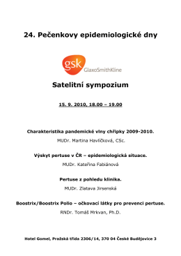 Satelitní sympozium GSK - 26. Pečenkovy epidemiologické dny