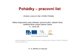 Pohádky – pracovní list - Dětský diagnostický ústav a SVP Liberec