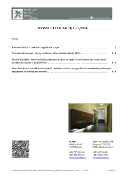Newsletter I/2014 - Advokátní kancelář Hartmann, Jelínek, Fráňa a