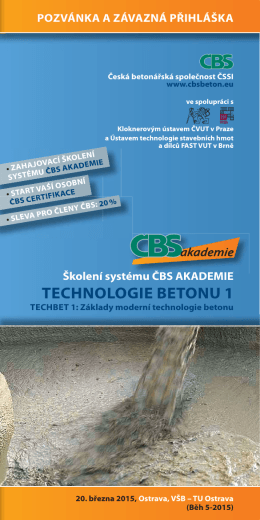 Pozvánka školení TECHBET 1 B5 - Česká betonářská společnost