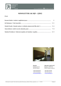 Newsletter HJF č. I/2012 - Advokátní kancelář Hartmann, Jelínek
