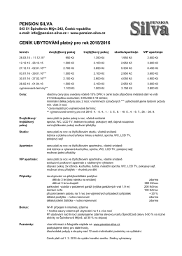 PENSION SILVA CENÍK UBYTOVÁNÍ platný pro rok 2015/2016