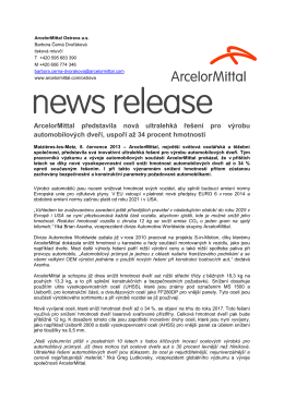 ArcelorMittal představila nová ultralehká řešení pro výrobu