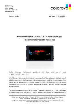 Colorovo CityTab Vision 7” 2.1 – nový tablet pro