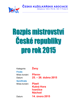 Rozpis MČR 2015 – Ženy - Česká kuželkářská asociace