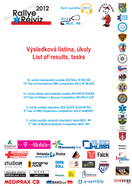 Výsledková listina a přehled úkolů Rallye Rejvíz 2012