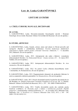 Lect. dr. Lenka GARANČOVSKÁ LISTĂ DE LUCRĂRI