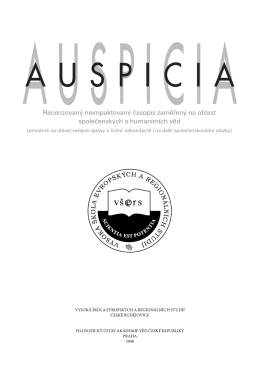 Recenzovaný časopis pro otázky společenských věd Auspicia 2008/2