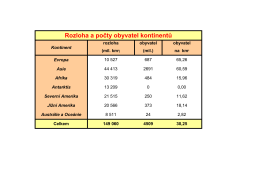 Rozloha a počty obyvatel kontinentů