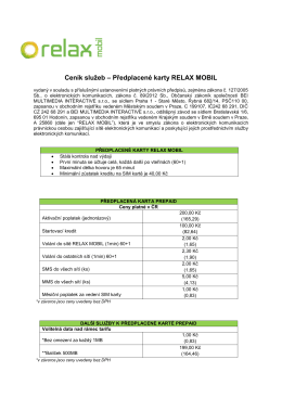 Ceník služeb – Předplacené karty RELAX MOBIL