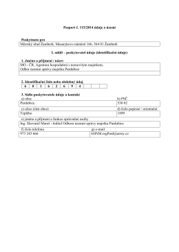 Pasport č. 115/2014 údaje o území Poskytnuto pro Městský úřad
