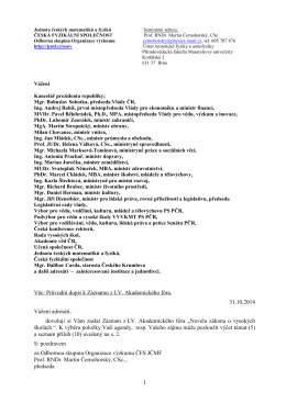 Průvodní dopis k záznamu - Jednota českých matematiků a fyziků