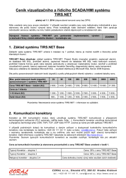 Ceník vizualizačního a řídicího SCADA/HMI systému TIRS