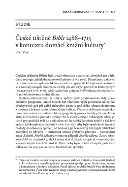 České tištěné Bible 1488–1715 v kontextu domácí knižní