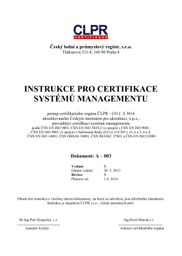 Instrukce pro certifikace systémů managementu - A-003:2014