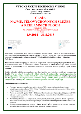 ceník nájmů, tělovýchovných služeb a reklamních ploch 1.9.2014