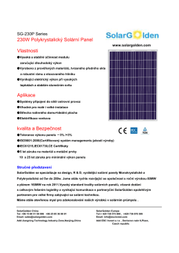 230W Polykrystalický Solární Panel Vlastnosti