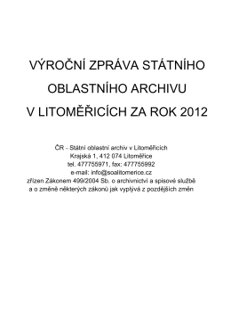 Výroční zpráva 2012 podle zákona č. 499/2004 Sb.