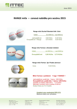 RANGE míče – cenová nabídka pro sezónu 2015