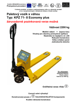 Paletový vozík s váhou Typ: KPZ 71- 8 Economy plus