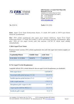 2016/16 - Asgari ücretin aylık brüt tutarı 1.647,00 TL olarak
