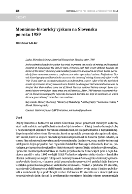 Montánno-historický výskum na Slovensku po roku 1989