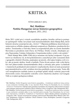 Bel, Matthias: Notitia Hungariae novae historico - Kor