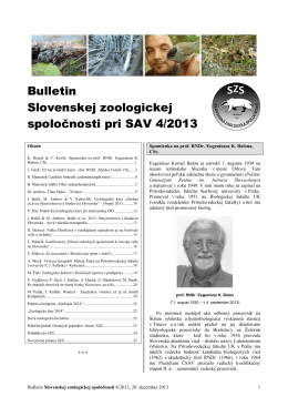 Bulletin Slovenskej zoologickej spoločnosti pri SAV 4/2013