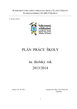 PLÁN PRÁCE ŠKOLY na školský rok 2013/2014